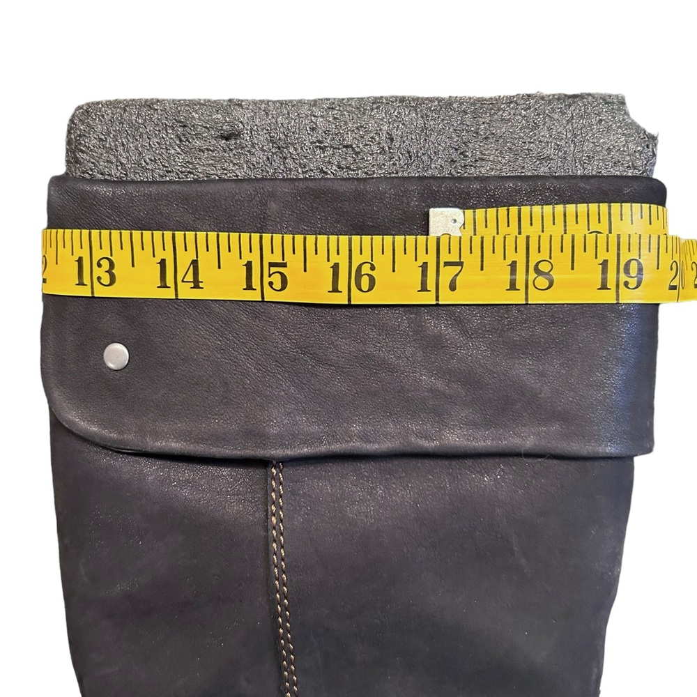 Born Tall Fold-Over Leather Riding Boots in Black with Gray Trim - Picture 9 of 15